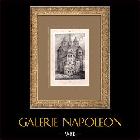 Veduta di Digione - Cattedrale di Saint-Bénigne nel 18 secolo-Rotonda - Côte-d'Or (Francia) | Litografia originale disegnata e litografata da Sagot. 1853