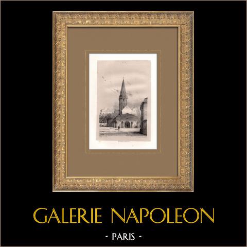 Veduta di Digione - Chiesa di Saint Philibert - Côte-d'Or (Francia) | Litografia originale disegnata e litografata da Sagot. 1853