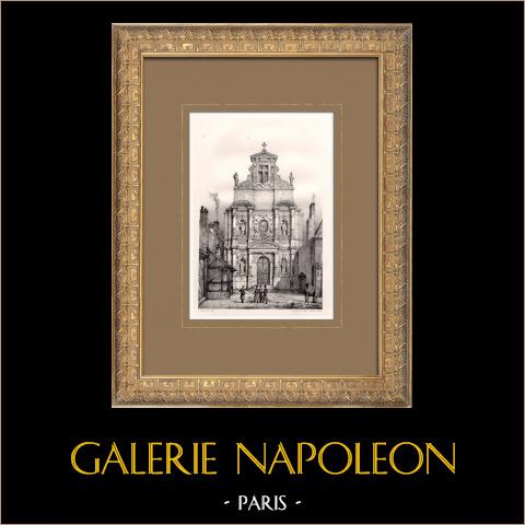 Veduta di Digione - Cappella dei Carmélites - Côte-d'Or (Francia) | Litografia originale disegnata e litografata da Sagot. 1853