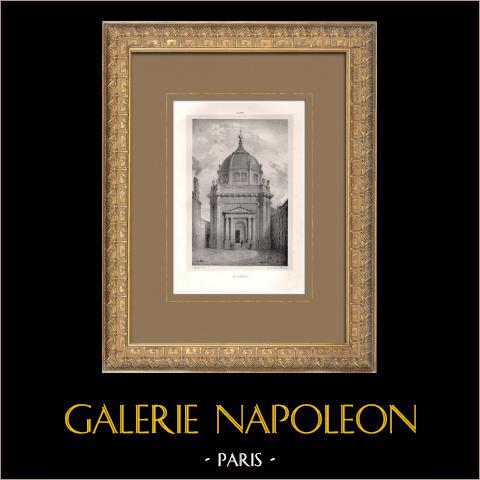 Veduta di Digione - Chiesa di Sainte-Anne - Côte-d'Or (Francia) | Litografia originale disegnata e litografata da Sagot. 1853