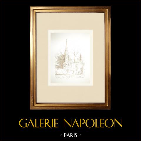Bahnhof von Couilly-Saint-Germain - Seine-et-Marne (Frankreich) | Original tuschezeichnung gezeichnet von Louis Gibert. Signiert unten rechts. Betitelt unten links. Datiert 1987