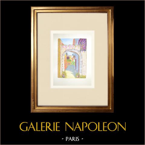 Le Castellet - Vorhalle der mittelalterlichen Burg - Var (Frankreich) | Original aquarell auf Papier von Louis Gibert. Signiert unten rechts. Betitelt unten links. Datiert 1972