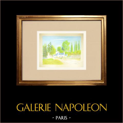 Veduta di Le Palais - Belle-Île - Morbihan - Bretagna - Isola (Francia) | Disegno a pastello originale disegnato da Louis Gibert. Firmato in basso a sinistra. Intitulado in basso a destra. Datato 1992