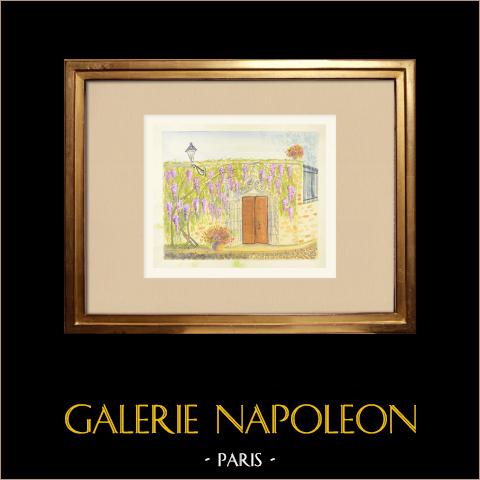 Veduta di Vic-sur-Cère - Cantal (Francia)  | Acquarello originale su carta dipinto da Louis Gibert. Firmato in basso a sinistra. Intitulado in basso a destra. Datato 1993