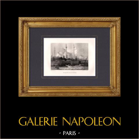 Moschea di Hagia Sophia - Hagia Sophia - Costantinopoli - Istanbul (Turchia) | Stampa calcografica originale a bulino disegnata e incisa da Rouargue frères. 1855