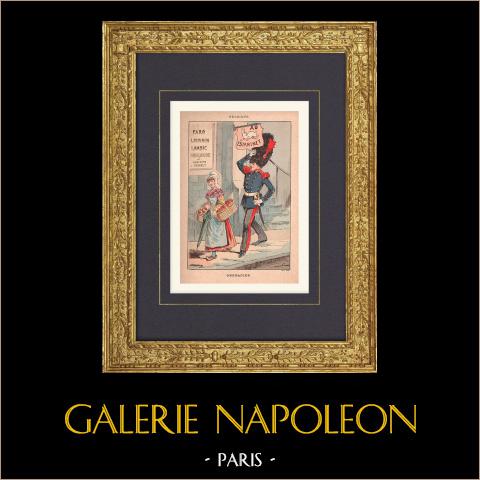 Granatiere - Napoleone (Belgio) | Stampa policroma originale disegnata da Draner. 1890