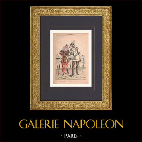 Tenente del Reggimento Corazzieri - Reno (Germania) | Stampa policroma originale disegnata da Draner. 1890