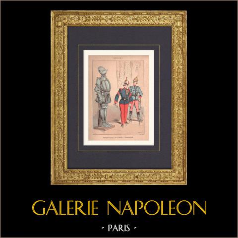 Lancieri - Fanteria (Spagna) | Stampa policroma originale disegnata da Draner. 1890