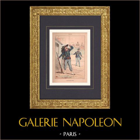 Un Bersagliere - Fanteria - Esercito Italiano (Italia)  | Stampa policroma originale disegnata da Draner. 1890