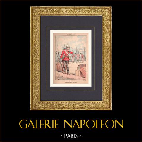 Grenadier Guard - Fanteria Leggera - Esercito Britannico - Casa Reale (Inghilterra) | Stampa policroma originale disegnata da Draner. 1890