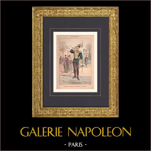 Un  Ulano - Reggimento di Ulani della Guardia (Germania) | Stampa policroma originale disegnata da Draner. 1890