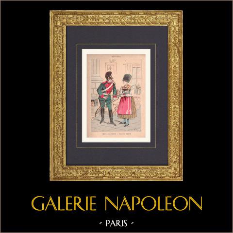 Cavalleria leggera - Reggimento taxi - Esercito bavarese (Baviera) | Stampa policroma originale disegnata da Draner. 1890