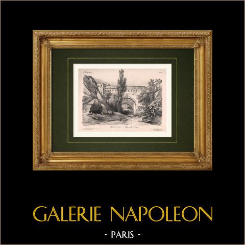 Papiermühle in Vietri sul Mare - Salerno - Ponte - Amalfiküste - Kampanien (Italien)  | Original lithografie gezeichnet von Coignet, lithographiert von Benard. 1833