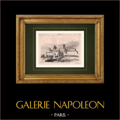 Basilica di San Lorenzo fuori le Mura - Lazio - Roma (Italia) | Litografia originale disegnata da Coignet. 1833