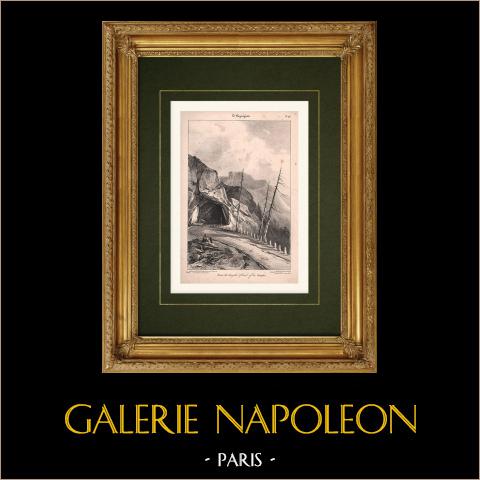 Alpi - Passo del Sempione - Napoleone Buonaparte | Litografia originale disegnata da Coignet. 1833