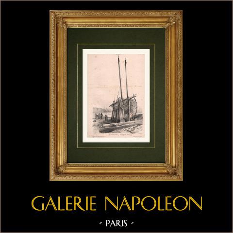 Veduta della Costa della Normandia (Francia) | Litografia originale disegnata da Coignet, litografata da Benard. 1833