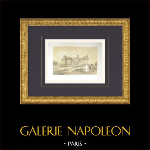 Ansichtt der Schloss Vaux-le-Vicomte - Seine-et-Marne (Frankreich) | Original lithografie gezeichnet und lithographiert von Fichot. 1858