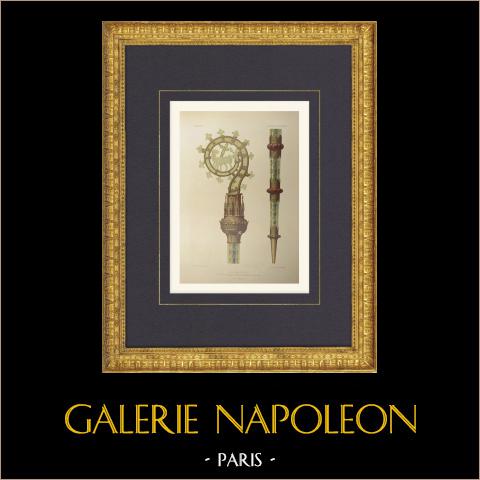 Krummstab der Äbtissin - Abtei Dammarie-les-Lys - Seine-et-Marne (Frankreich) | Original lithografie gezeichnet von Fichot, lithographiert von Regamey nach Fichot. 1858