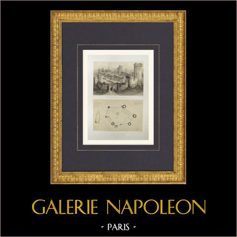 Ansicht des Château in Blandy-les-Tours - Karte 1688 - Seine-et-Marne (Frankreich) | Original lithografie gezeichnet von Fichot, lithographiert von Ciceri. 1858