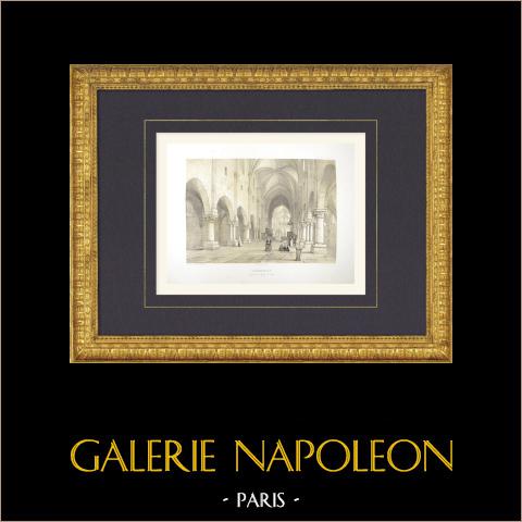 Kirche Saint-Martin von Champeaux - Seine-et-Marne (Frankreich) | Original lithografie gezeichnet von Fichot, lithographiert von Bachelier. 1858