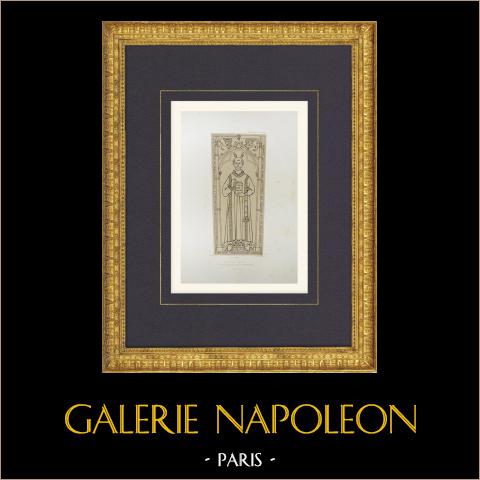 Chiesa Saint-Martin di Champeaux - Pietra funeraria - Seine-et-Marne (Francia) | Litografia originale disegnata da Fichot, litografata da Regamey. 1858