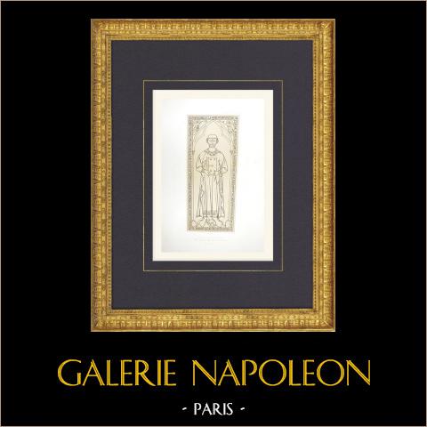 Chiesa Saint-Martin di Champeaux - Pietra funeraria - Seine-et-Marne (Francia) | Litografia originale disegnata da Fichot, litografata da Regamey. 1858