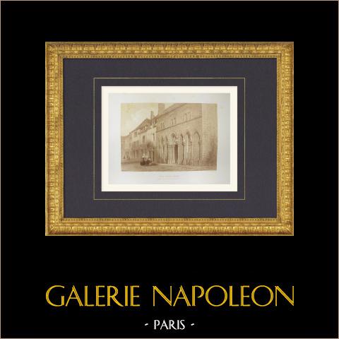 Krankenhaus von Brie-Comte-Robert vor dem Abriss 1. Stock - Seine-et-Marne (Frankreich) | Original lithografie gezeichnet und lithographiert von Fichot. 1858