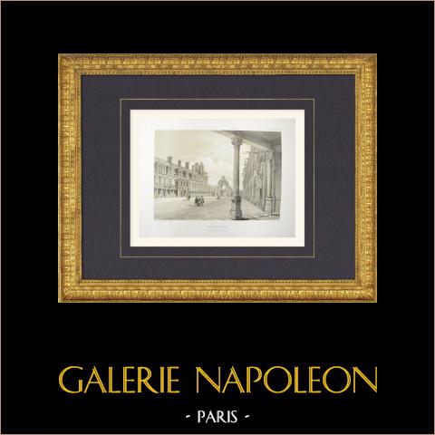 Schloss Fontainebleau - Cour Ovale - Seine-et-Marne (Frankreich)  | Original lithografie gezeichnet und lithographiert von Fichot. 1858