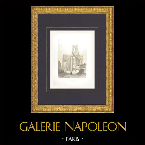 Basilika St-Mathurin von Larchant - Seine-et-Marne (Frankreich)  | Original lithografie gezeichnet und lithographiert von Fichot. 1858