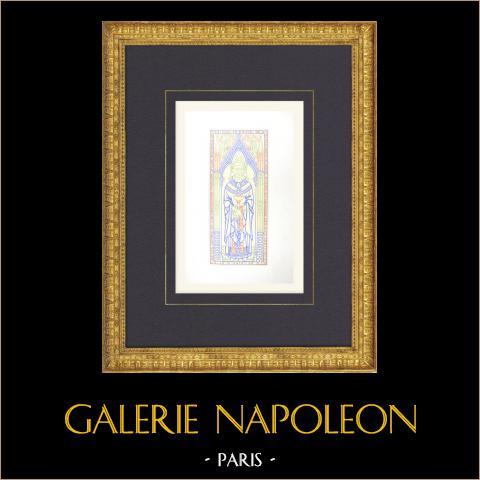 Chiesa di St-Quiriace a Provins - Lapide Jean de Visines - Seine-et-Marne (Francia) | Litografia originale disegnata da Fichot, litografata da Regamey. 1858