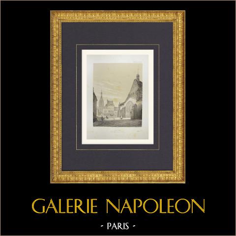 Kirche Saint-Ayoul in Provins - Portal - Seine-et-Marne (Frankreich) | Original lithografie gezeichnet und lithographiert von Fichot. 1858