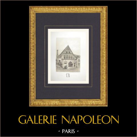 Hôtel de Vauluisant in Provins - Seine-et-Marne (Frankreich) | Original lithografie gezeichnet und lithographiert von Fichot. 1858