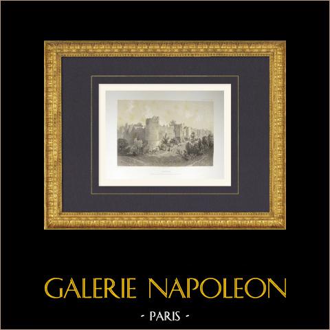 Befestigungen von Provins - Seine-et-Marne (Frankreich) | Original lithografie gezeichnet von Fichot, lithographiert von Ciceri. 1858