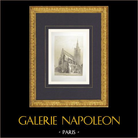 Kirche Donnemarie - Portal - Seine-et-Marne (Frankreich) | Original lithografie gezeichnet und lithographiert von Fichot. 1858