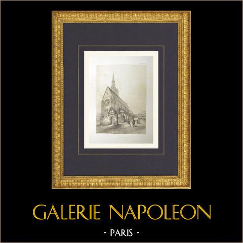 Kirche Donnemarie - Apsis - Seine-et-Marne (Frankreich) | Original lithografie gezeichnet und lithographiert von Fichot. 1858