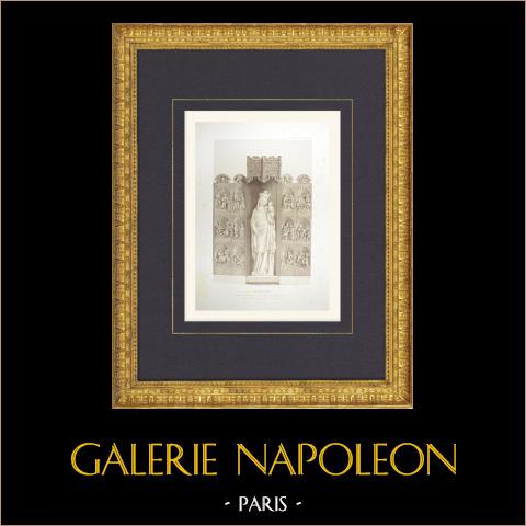 Chiesa Saint-Éliphe a Rampillon - Statua - Seine-et-Marne (Francia) | Litografia originale disegnata e litografata da Fichot. 1858