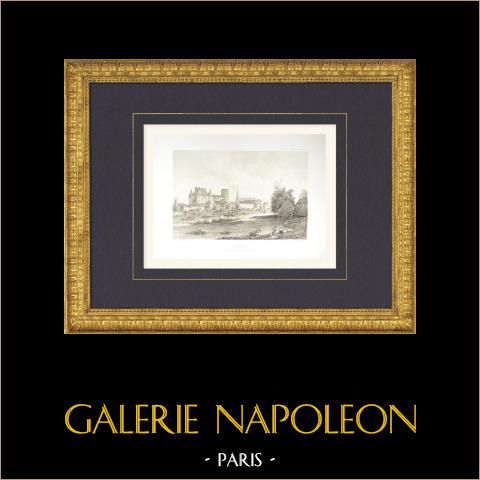 Ansicht von Nemours - Schloss - Seine-et-Marne (Frankreich) | Original lithografie gezeichnet von Fichot, lithographiert von Fichot & Jacottet. 1858