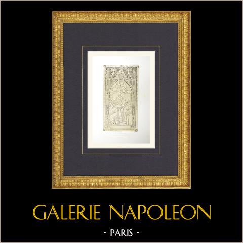 Cattedrale di Meaux - Pietra funeraria del 14 secolo - Seine-et-Marne (Francia) | Litografia originale disegnata da Fichot, litografata da Regamey. 1858