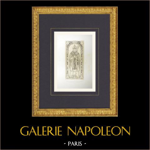 Charles Guillart, Vescovo - Lapide - Chiesa di Villeneuve-sous-Dammartin (Francia) | Litografia originale disegnata da Fichot, litografata da Regamey. 1858