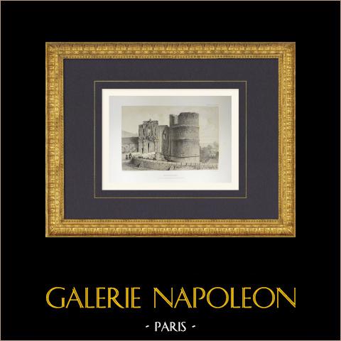 Schloss Nantouillet - Renaissance - Bergfried - Seine-et-Marne (Frankreich) | Original lithografie gezeichnet und lithographiert von Fichot. 1858