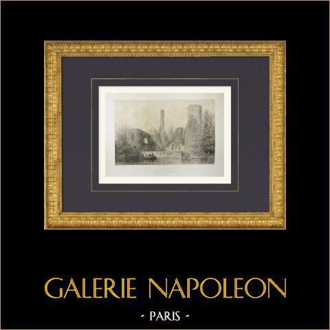 Schloss Vivier und Kapelle in Fontenay-Trésigny - Seine-et-Marne (Frankreich) | Original lithografie gezeichnet von Fichot, lithographiert von Ciceri. 1858