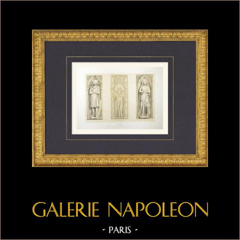 Tombe del 14 secolo - Salins - Seine-et-Marne (Francia) | Litografia originale disegnata da Fichot, litografata da Fichot & Regamey. 1858