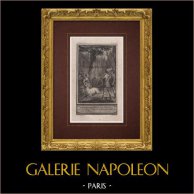 La Biche au bois (Marie Catherine d'Aulnoy) | Incisione originale all'acquaforte su carta vergata incisa da Le Grand secondo Marillier. 1785