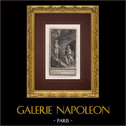 Racconti di geni - Le dervis Alfouran | Incisione originale all'acquaforte su carta vergata incisa da Halbou. Marillier direxit. 1785