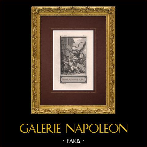 La storia del principe Engagant - Drago | Incisione originale all'acquaforte su carta vergata disegnata da Marillier, incisa da Goutelle. 1785