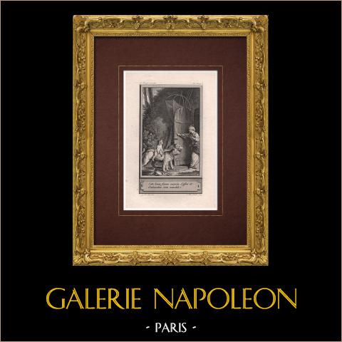 Principessa Lionette - Leoni | Incisione originale all'acquaforte su carta vergata disegnata da Marillier, incisa da De Ghendt. 1785