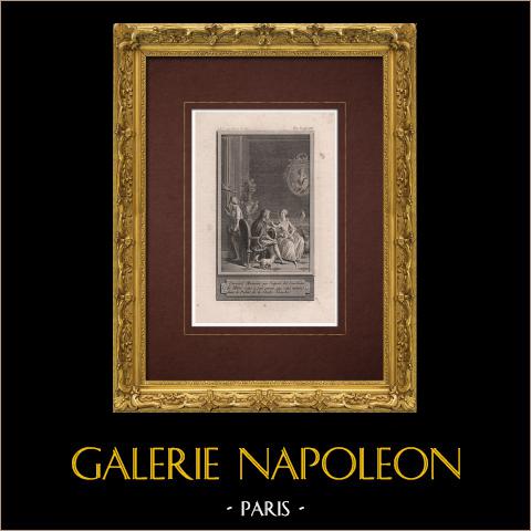 Avventura di Don Silvio de Rosalva III | Incisione originale all'acquaforte su carta vergata disegnata da Marillier, incisa da Delvaux. 1785