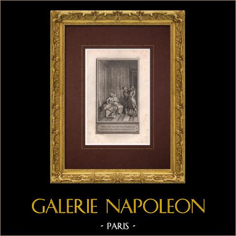 Le avventure di Simoustapha - Matrimonio | Incisione originale all'acquaforte su carta vergata disegnata da Marillier, incisa da De Ghendt. 1785