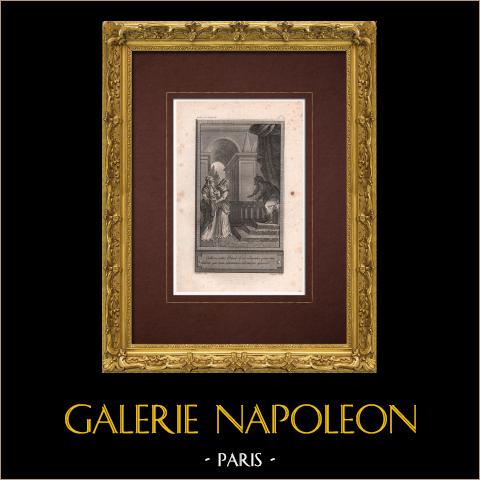 Storia di Sinkarib | Incisione originale all'acquaforte su carta vergata disegnata da Marillier, incisa da Delignon. 1785