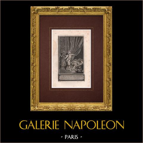 La storia di Bohetzad e dei suoi dieci visir | Incisione originale all'acquaforte su carta vergata disegnata da Marillier, incisa da Goumaz. 1785